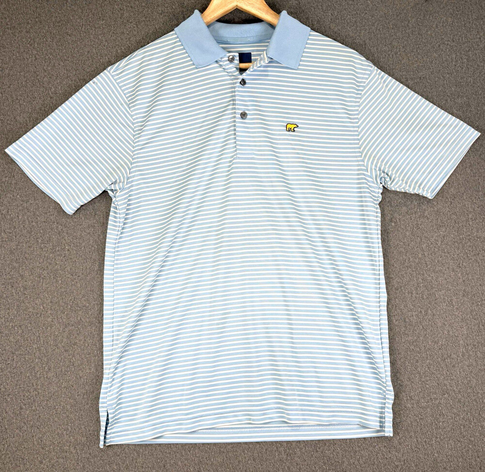 Jack Nicklaus Mens Medium Light Blue White Striped StayDri Golf Polo Shirt